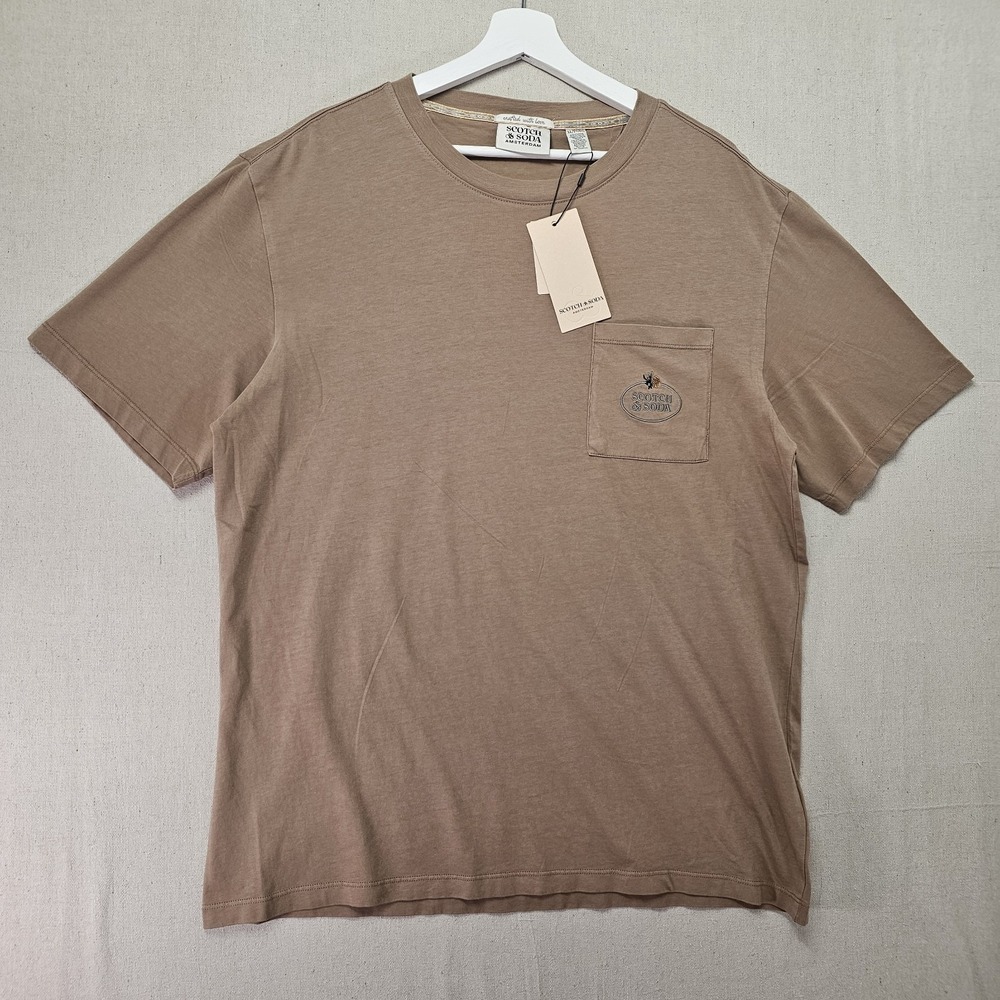 Scotch & Soda Men's XL Cappuchino Brown Short Sleeved Dyed Pocket Tee‎ NWT
